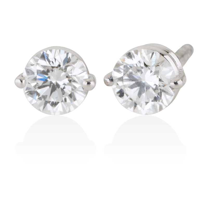 18ct White Gold Two Claw Set Round Brilliant Cut Diamond Stud Earrings