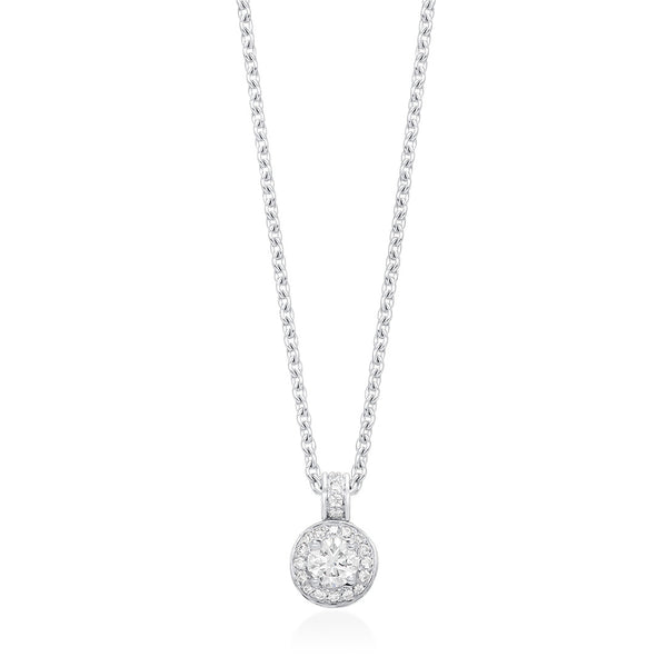 18ct White Gold Four Claw Set Round Brilliant Cut Diamond Halo Cluster Pendant
