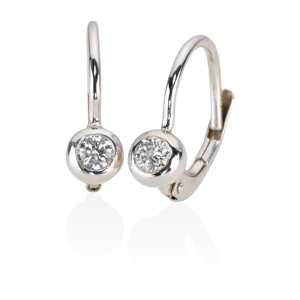 18ct White Gold Rub Set Round Brilliant Cut Diamond Hoop Earrings