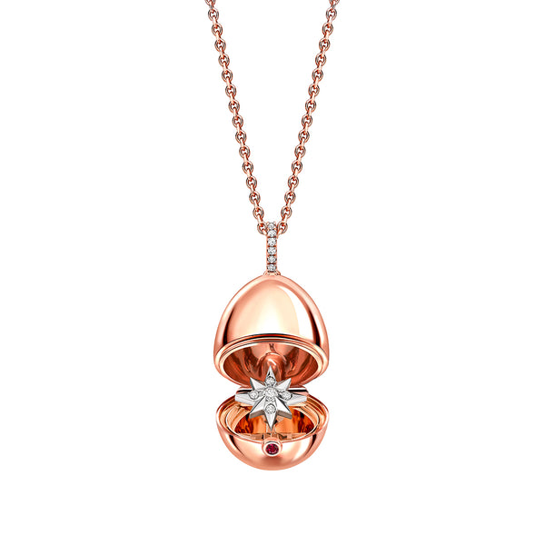 Fabergé Essence 18ct Rose Gold and Diamond Locket Pendant and Chain with a Star Surprise