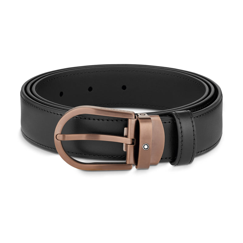 Montblanc Black Leather Horseshoe Buckle Belt