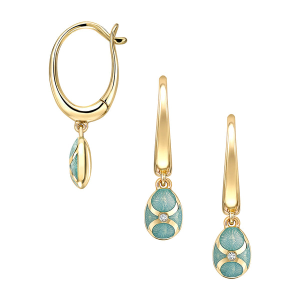 Fabergé Heritage 18ct Yellow Gold Turquoise Enamel and Diamond Drop Earrings