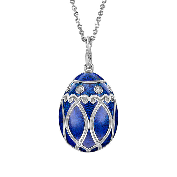 Fabergé Heritage Palais 18ct White Gold Royal Blue Enamel and Diamond Pendant and Chain
