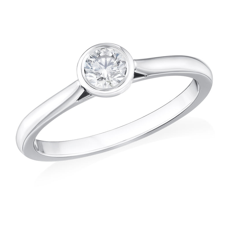 Platinum Single Stone Rub Set Round Brilliant Cut Diamond Ring