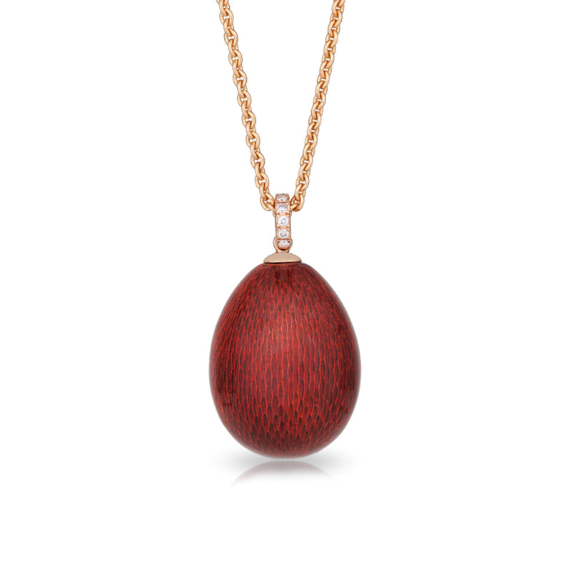 Fabergé Heritage 18ct Rose and Yellow Gold Red Enamel and Diamond Pendant and Chain