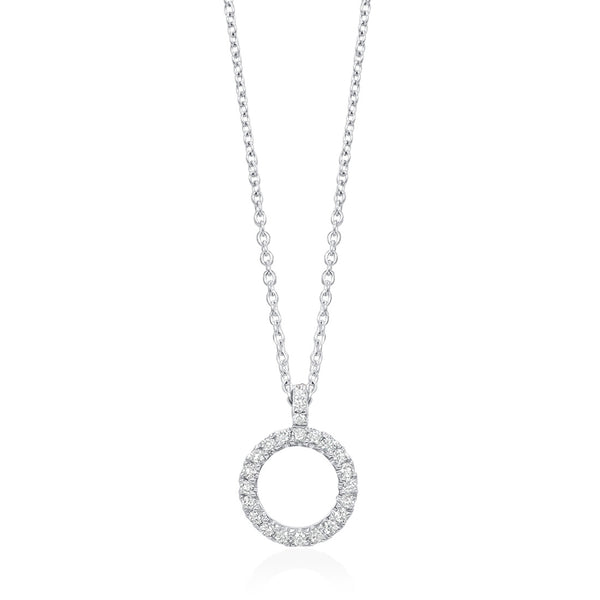 18ct White Gold Grain Set Round Brilliant Cut Diamond Circular Pendant