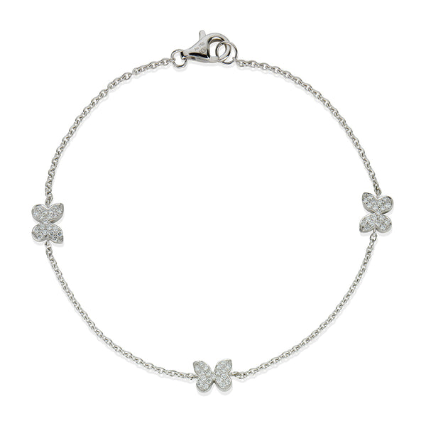 18ct White Gold Pave Set Round Brilliant Cut Diamond Butterfly Bracelet