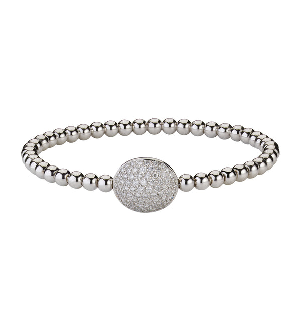 18ct White Gold Pave Set Diamond Oval Disc Bracelet