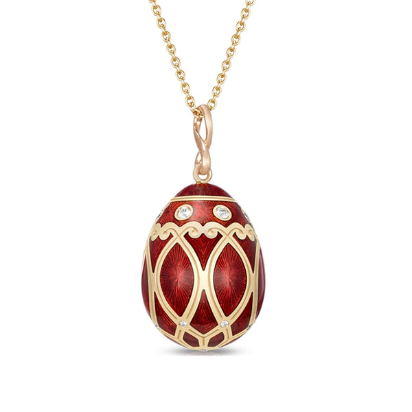 Fabergé Heritage Palais Yelagin 18ct Rose Gold Red Enamel and Diamond Pendant and Chain