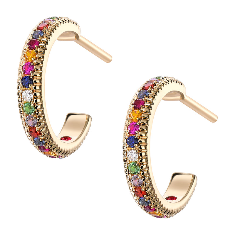 Fabergé Colours of Love 18ct Yellow Gold Multicoloured Gemstone Hoop Earrings