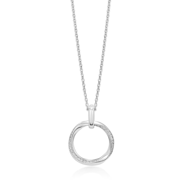 18ct White Gold Grain Set Round Brilliant Cut Diamond Circular Pendant