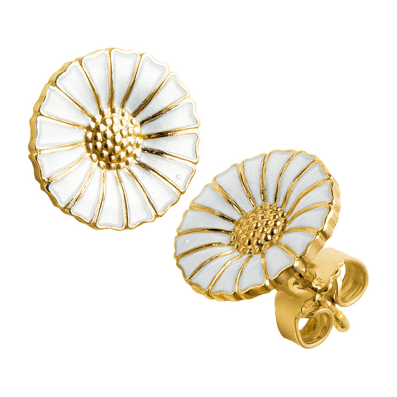 Georg Jensen Daisy Silver and 18ct Yellow Gold Plated White Enamel Stud Earrings