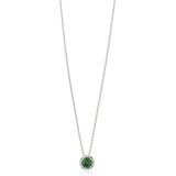 18ct White Gold Four Claw Set Round Cut Green Tourmaline and Diamond Halo Cluster Pendant
