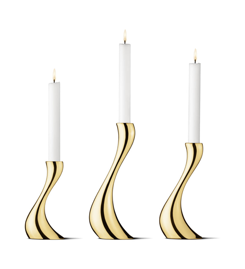 Georg Jensen Cobra Stainless Steel and 24ct Gold Plated Candleholders (Set of Three)