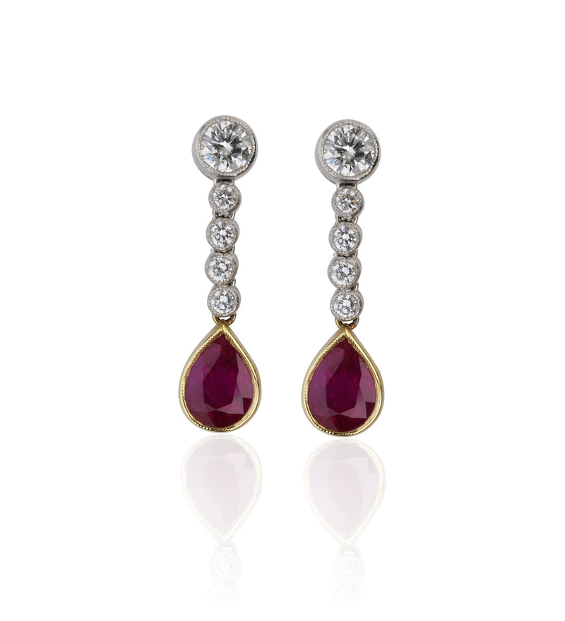 Pre-Owned 18ct Yellow and White Gold Diamond and Ruby Earrings