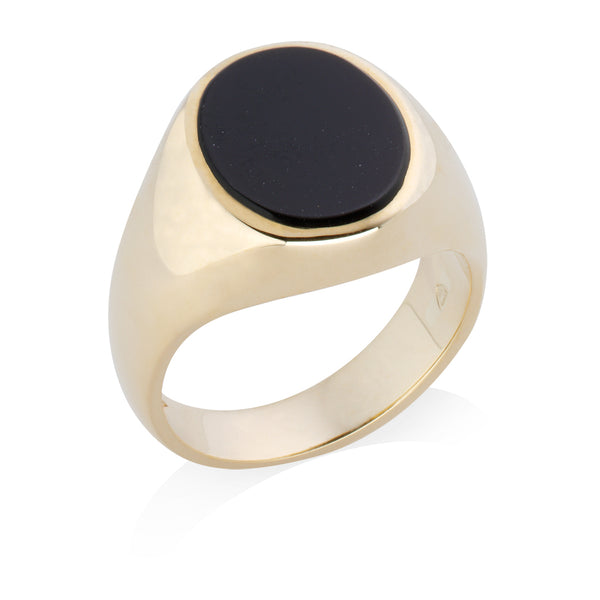 9ct Yellow Gold Oval Onyx Gemset Signet Ring