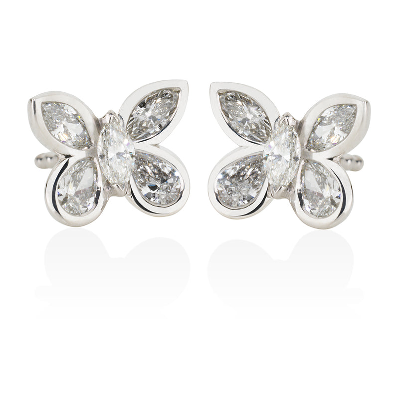 18ct White Gold Rub Set Marquise Cut Diamond Butterfly Stud Earrings