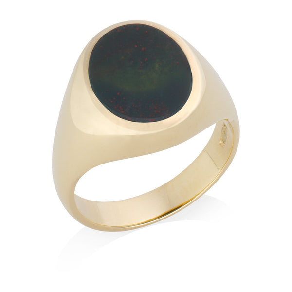 18ct Yellow Gold Oval Bloodstone Gemset Signet Ring