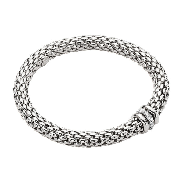 Fope Love Nest 18ct White Gold Bracelet with White Gold Diamond and Plain Rondels