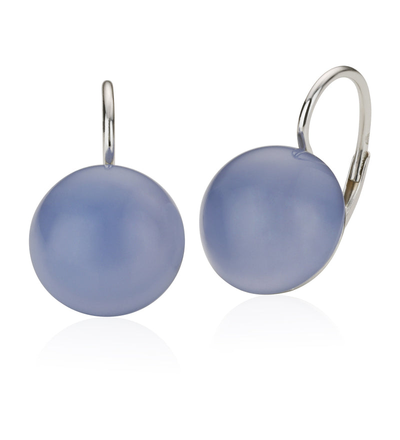 18ct White Gold Cabochon Cut Calcedony Drop Earrings