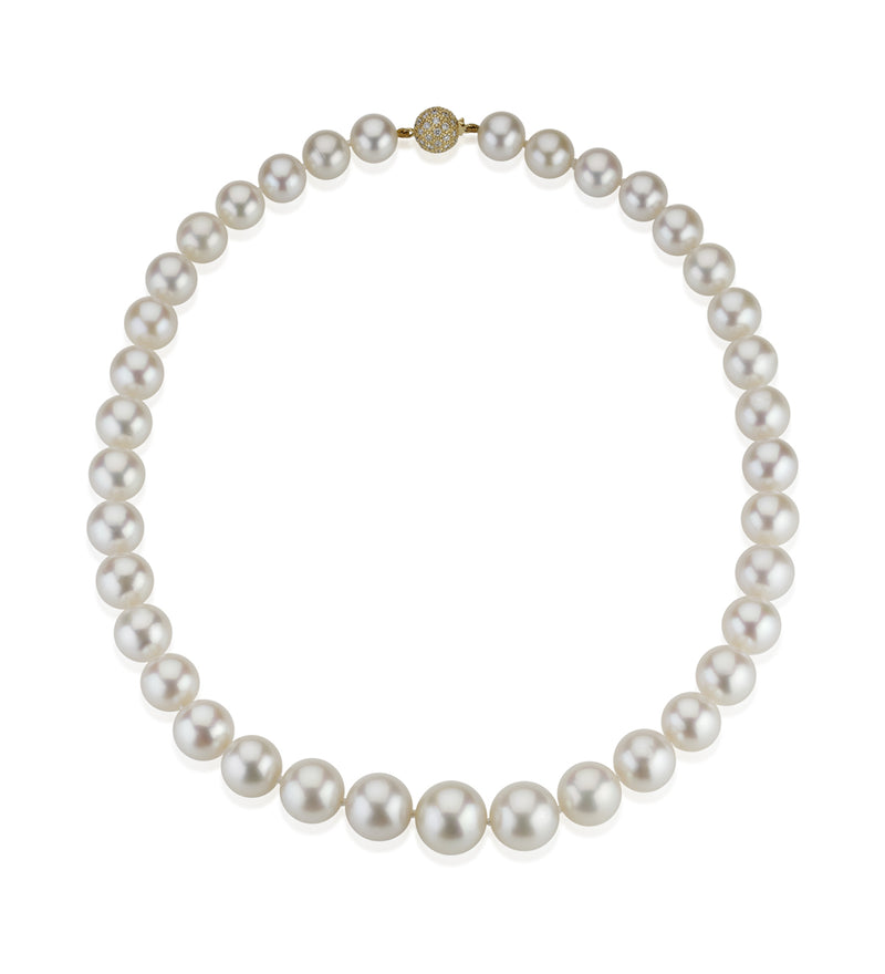 Southsea Pearl Graduated Necklace with an 18ct Yellow Gold Diamond Ball Clasp