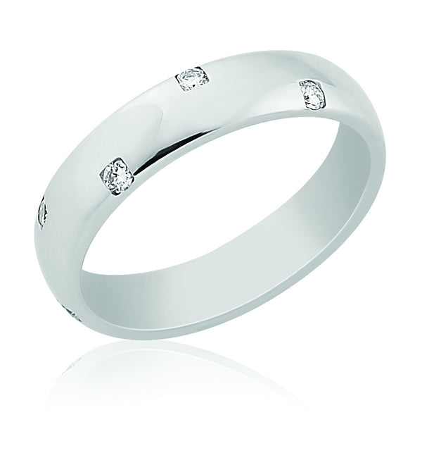 Platinum Round Brilliant Cut Diamond Flush Set Wedding Ring