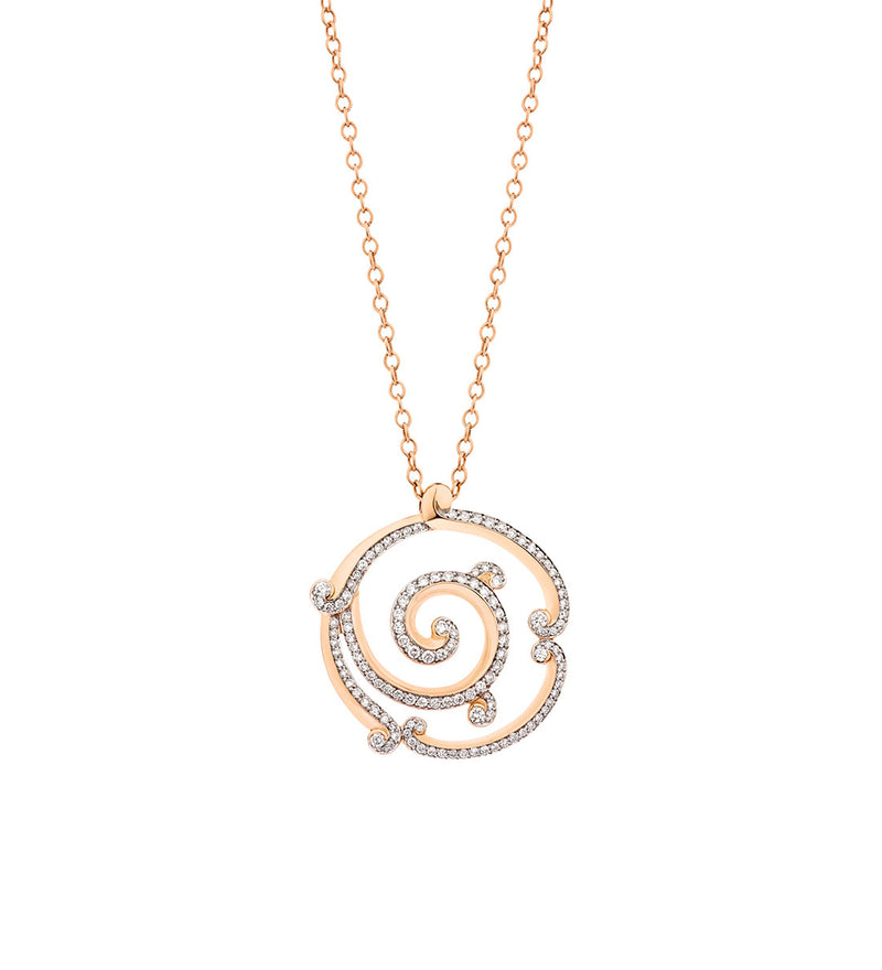 Fabergé Rococo 18ct Rose Gold Rose Enamel and Diamond Pendant and Chain