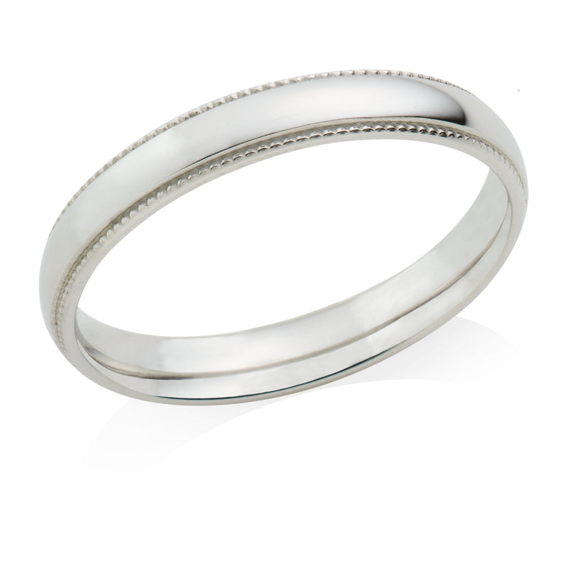Platinum Polished Beaded Edge Court Wedding Ring