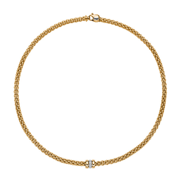 Fope Solo 18ct Yellow Gold Necklace with Plain Yellow and White Gold Diamond Set Rondel