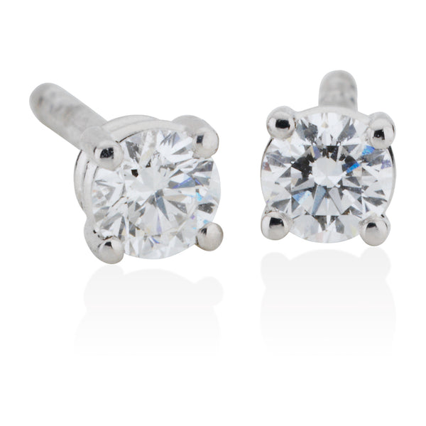 18ct White Gold Four Claw Set Round Brilliant Cut Diamond Stud Earrings