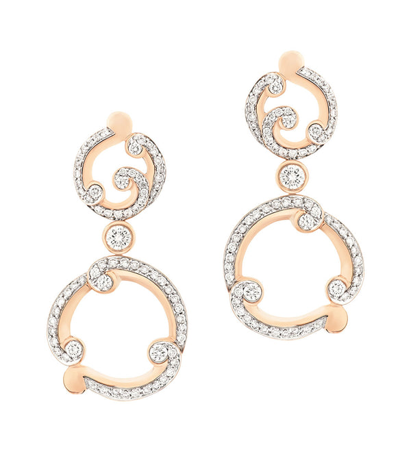 Fabergé Rococo 18ct Rose Gold Pink Enamel and Diamond Drop Earrings