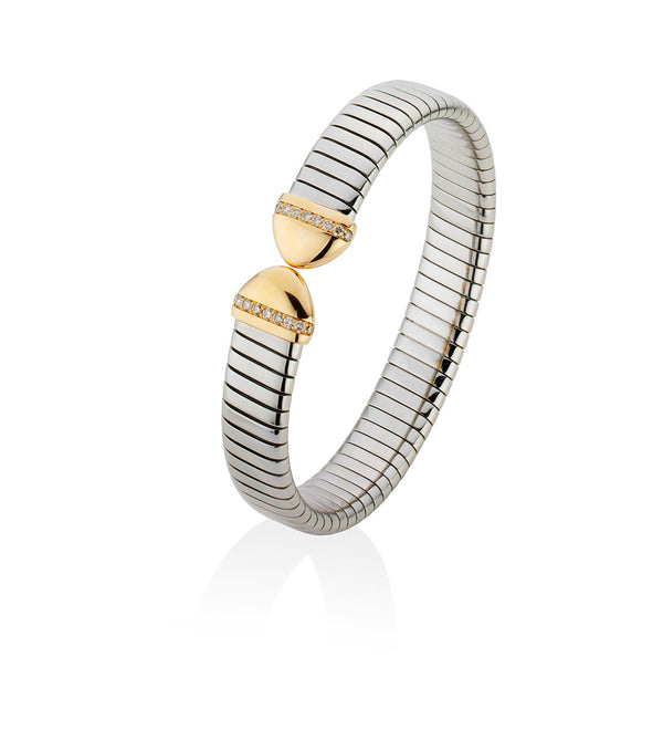 18ct Rose Gold and Steel Pave Brown Diamond Torque Bangle