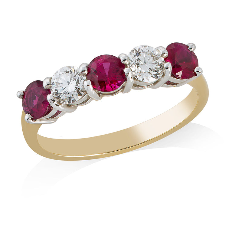 18ct Yellow and White Gold Ruby and Diamond Half Eternity Ring