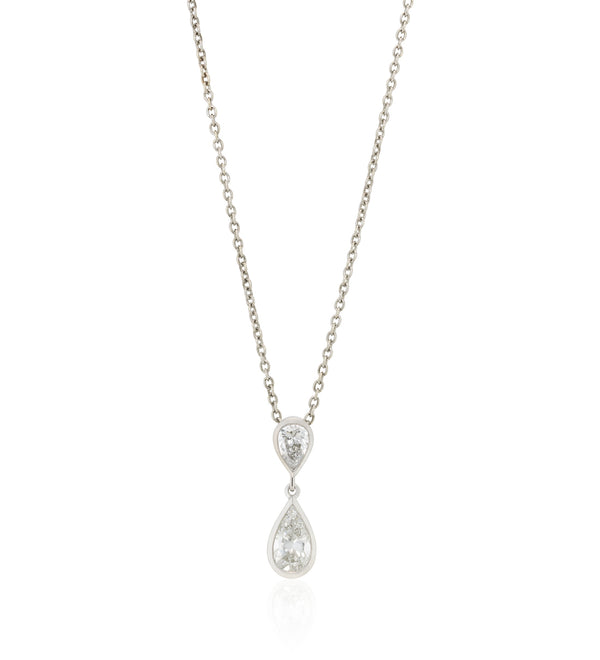 18ct White Gold Rub Set Pear Cut Diamond Drop Pendant and Chain
