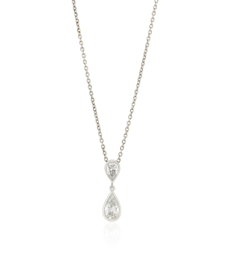 18ct White Gold Rub Set Pear Cut Diamond Drop Pendant and Chain