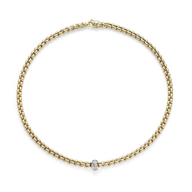 Fope Eka 18ct Yellow Gold Necklace with a White Gold Diamond Set Rondel