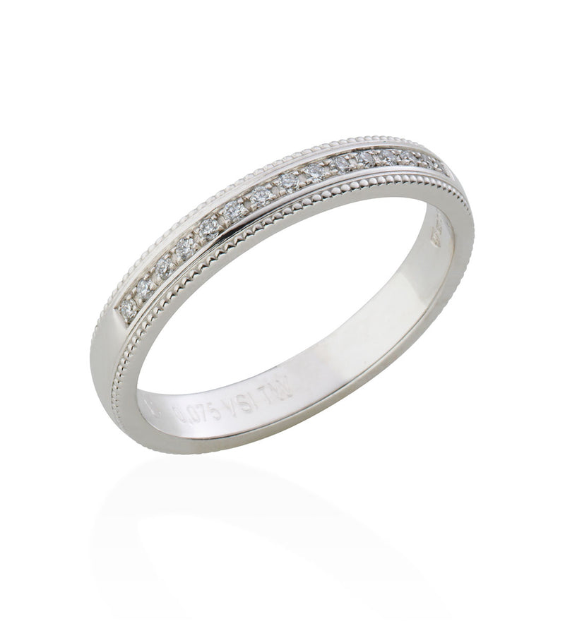 Platinum Round Brilliant Cut Diamond Grain Set Beaded Edge Wedding Ring