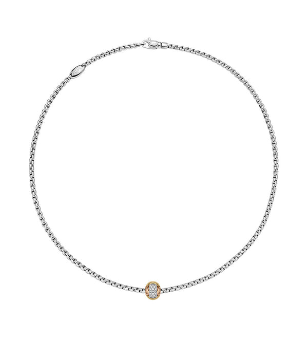 Fope 18ct White Gold Necklace Diamond with Plain Rose and Yellow and White Diamond Set Knot