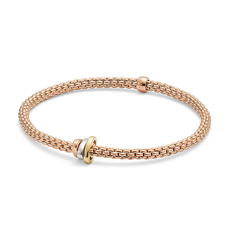 Fope Prima Flex'It 18ct Rose Gold and Rose, White and Yellow Gold Plain Rondel Bracelet