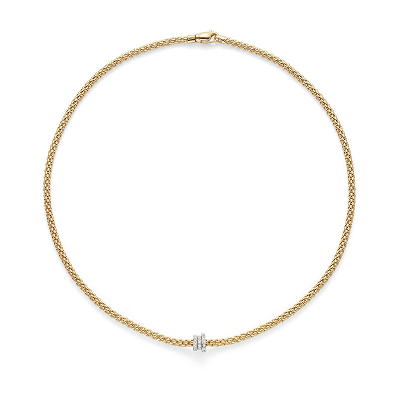 Fope Prima 18ct Yellow Gold Necklace with Three White Gold Diamond Set Rondels