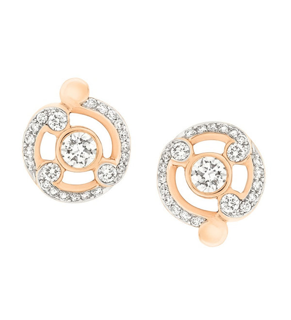 Fabergé Rococo 18ct Rose Gold Pink Enamel and Diamond Stud Earrings