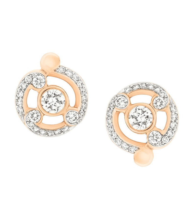 Fabergé Rococo 18ct Rose Gold Pink Enamel and Diamond Stud Earrings