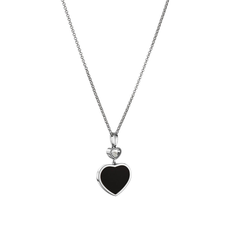 Chopard Happy Hearts 18ct White Gold Onyx and Diamond Pendant and Chain