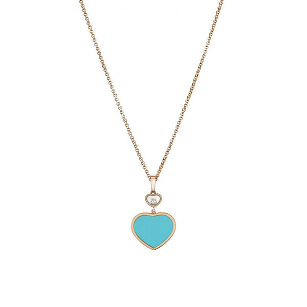 Chopard Happy Hearts 18ct Rose Gold Turquoise and Diamond Pendant and Chain