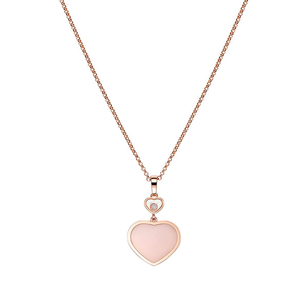 Chopard Happy Hearts 18ct Rose Gold Pink Opal and Diamond Pendant and Chain