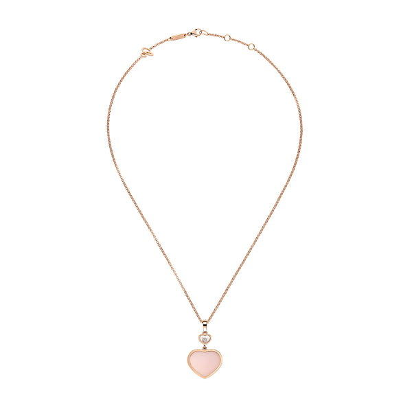 Chopard Happy Hearts 18ct Rose Gold Pink Opal and Diamond Pendant and Chain