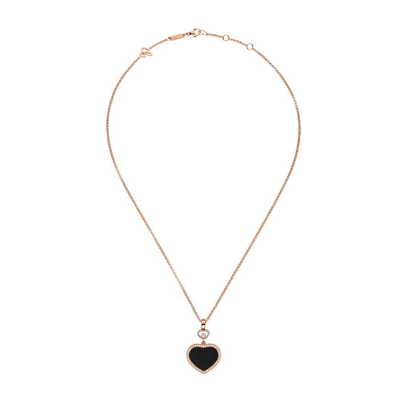 Chopard Happy Hearts 18ct Rose Gold Diamond and Onyx Pendant and Chain