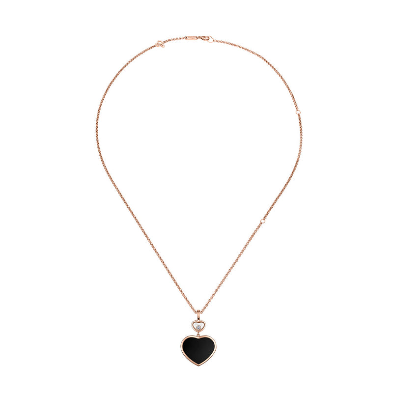 Chopard Happy Hearts 18ct Rose Gold Onyx and Diamond Pendant and Chain
