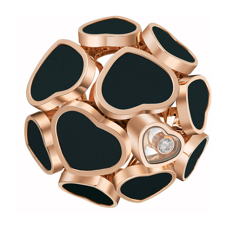 Chopard  Happy Hearts 18ct Rose Gold Onyx and Diamond Ring