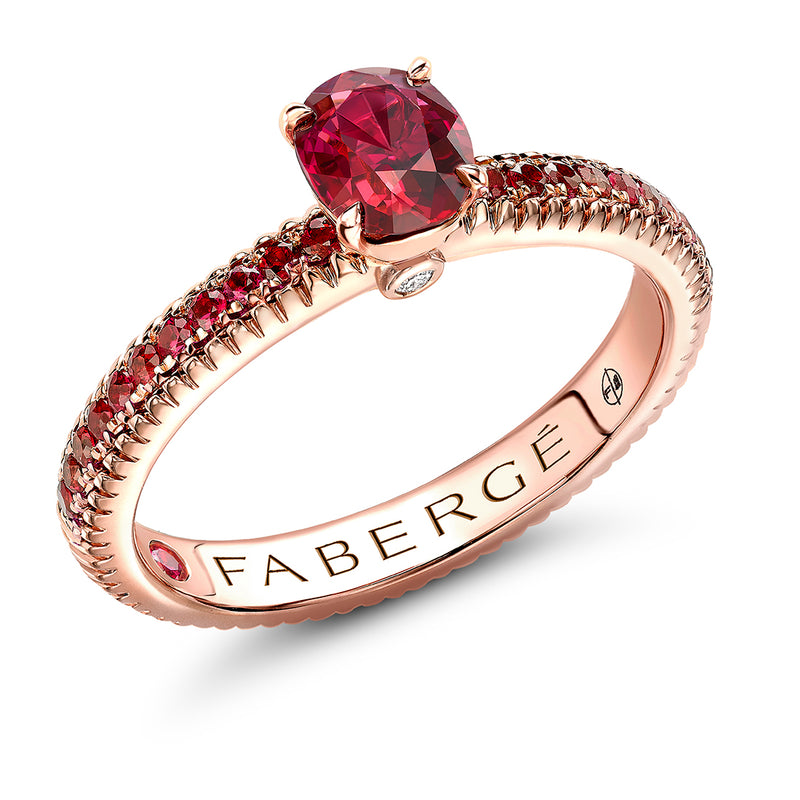 Fabergé Colours of Love Fluted 18ct Rose Gold Ruby and Diamond Ring